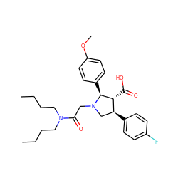 CCCCN(CCCC)C(=O)CN1C[C@H](c2ccc(F)cc2)[C@@H](C(=O)O)[C@@H]1c1ccc(OC)cc1 ZINC000013760923