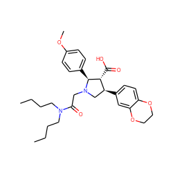 CCCCN(CCCC)C(=O)CN1C[C@H](c2ccc3c(c2)OCCO3)[C@@H](C(=O)O)[C@@H]1c1ccc(OC)cc1 ZINC000026986995