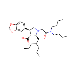 CCCCN(CCCC)C(=O)CN1C[C@H](c2ccc3c(c2)OCO3)[C@@H](C(=O)O)[C@@H]1CC(CCC)CCC ZINC000013780884