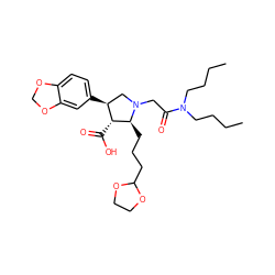 CCCCN(CCCC)C(=O)CN1C[C@H](c2ccc3c(c2)OCO3)[C@@H](C(=O)O)[C@@H]1CCCC1OCCO1 ZINC000013780899