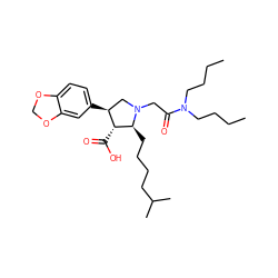 CCCCN(CCCC)C(=O)CN1C[C@H](c2ccc3c(c2)OCO3)[C@@H](C(=O)O)[C@@H]1CCCCC(C)C ZINC000028100860