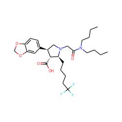 CCCCN(CCCC)C(=O)CN1C[C@H](c2ccc3c(c2)OCO3)[C@@H](C(=O)O)[C@@H]1CCCCC(F)(F)F ZINC000013780885