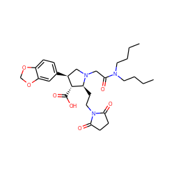 CCCCN(CCCC)C(=O)CN1C[C@H](c2ccc3c(c2)OCO3)[C@@H](C(=O)O)[C@@H]1CCN1C(=O)CCC1=O ZINC000026974544