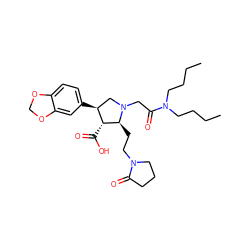 CCCCN(CCCC)C(=O)CN1C[C@H](c2ccc3c(c2)OCO3)[C@@H](C(=O)O)[C@@H]1CCN1CCCC1=O ZINC000013780912