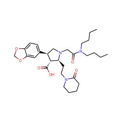 CCCCN(CCCC)C(=O)CN1C[C@H](c2ccc3c(c2)OCO3)[C@@H](C(=O)O)[C@@H]1CCN1CCCCC1=O ZINC000026973241