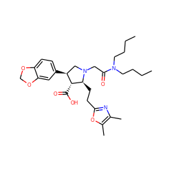 CCCCN(CCCC)C(=O)CN1C[C@H](c2ccc3c(c2)OCO3)[C@@H](C(=O)O)[C@@H]1CCc1nc(C)c(C)o1 ZINC000026989464