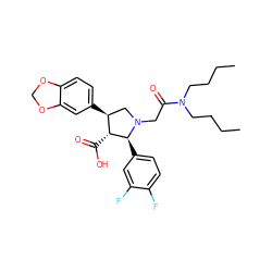 CCCCN(CCCC)C(=O)CN1C[C@H](c2ccc3c(c2)OCO3)[C@@H](C(=O)O)[C@@H]1c1ccc(F)c(F)c1 ZINC000013470125