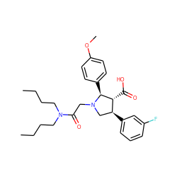 CCCCN(CCCC)C(=O)CN1C[C@H](c2cccc(F)c2)[C@@H](C(=O)O)[C@@H]1c1ccc(OC)cc1 ZINC000013760922