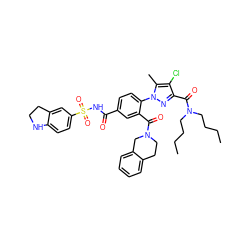 CCCCN(CCCC)C(=O)c1nn(-c2ccc(C(=O)NS(=O)(=O)c3ccc4c(c3)CCN4)cc2C(=O)N2CCc3ccccc3C2)c(C)c1Cl ZINC000084668379