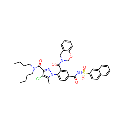 CCCCN(CCCC)C(=O)c1nn(-c2ccc(C(=O)NS(=O)(=O)c3ccc4ccccc4c3)cc2C(=O)N2COc3ccccc3C2)c(C)c1Cl ZINC000095551539