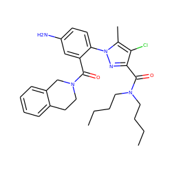 CCCCN(CCCC)C(=O)c1nn(-c2ccc(N)cc2C(=O)N2CCc3ccccc3C2)c(C)c1Cl ZINC000029465160