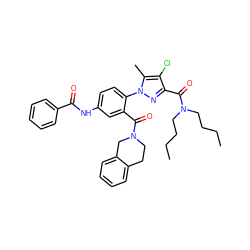 CCCCN(CCCC)C(=O)c1nn(-c2ccc(NC(=O)c3ccccc3)cc2C(=O)N2CCc3ccccc3C2)c(C)c1Cl ZINC000029465164