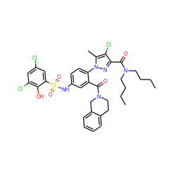 CCCCN(CCCC)C(=O)c1nn(-c2ccc(NS(=O)(=O)c3cc(Cl)cc(Cl)c3O)cc2C(=O)N2CCc3ccccc3C2)c(C)c1Cl ZINC000095551516