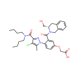 CCCCN(CCCC)C(=O)c1nn(-c2ccc(OCC(=O)O)cc2C(=O)N2Cc3ccccc3C[C@H]2CO)c(C)c1Cl ZINC000144255380