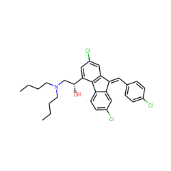 CCCCN(CCCC)C[C@@H](O)c1cc(Cl)cc2c1-c1ccc(Cl)cc1/C2=C\c1ccc(Cl)cc1 ZINC000013831150