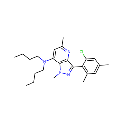 CCCCN(CCCC)c1cc(C)nc2c(-c3c(C)cc(C)cc3Cl)nn(C)c12 ZINC000013553451