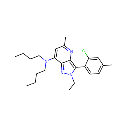 CCCCN(CCCC)c1cc(C)nc2c(-c3ccc(C)cc3Cl)n(CC)nc12 ZINC000013553411