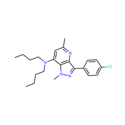 CCCCN(CCCC)c1cc(C)nc2c(-c3ccc(Cl)cc3)nn(C)c12 ZINC000013553453