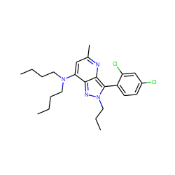 CCCCN(CCCC)c1cc(C)nc2c(-c3ccc(Cl)cc3Cl)n(CCC)nc12 ZINC000013553403