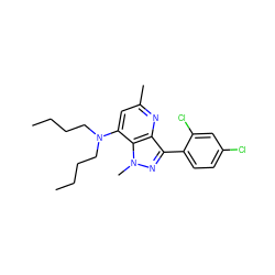 CCCCN(CCCC)c1cc(C)nc2c(-c3ccc(Cl)cc3Cl)nn(C)c12 ZINC000013553388