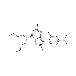 CCCCN(CCCC)c1cc(C)nc2c(-c3cnc(N(C)C)cc3C)c(C)nn12 ZINC000013583159