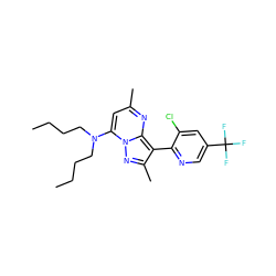 CCCCN(CCCC)c1cc(C)nc2c(-c3ncc(C(F)(F)F)cc3Cl)c(C)nn12 ZINC000028365997