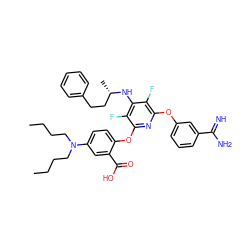 CCCCN(CCCC)c1ccc(Oc2nc(Oc3cccc(C(=N)N)c3)c(F)c(N[C@@H](C)CCc3ccccc3)c2F)c(C(=O)O)c1 ZINC000028525157