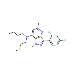 CCCCN(CCSC)c1cc(C)nc2c(-c3ccc(Cl)cc3Cl)nn(C)c12 ZINC000013553436