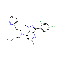 CCCCN(CCc1ccccn1)c1cc(C)nc2c(-c3ccc(Cl)cc3Cl)nn(C)c12 ZINC000013553443