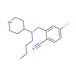 CCCCN(Cc1cc(Cl)ccc1C#N)C1CCNCC1 ZINC000029129749