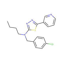 CCCCN(Cc1ccc(Cl)cc1)c1nnc(-c2cccnc2)s1 ZINC000084602101