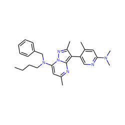 CCCCN(Cc1ccccc1)c1cc(C)nc2c(-c3cnc(N(C)C)cc3C)c(C)nn12 ZINC000013583185