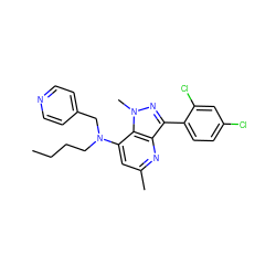 CCCCN(Cc1ccncc1)c1cc(C)nc2c(-c3ccc(Cl)cc3Cl)nn(C)c12 ZINC000013553441