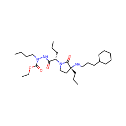 CCCCN(NC(=O)[C@H](CCC)N1CC[C@@](CCC)(NCCCC2CCCCC2)C1=O)C(=O)OCC ZINC000026183274