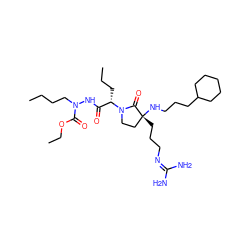 CCCCN(NC(=O)[C@H](CCC)N1CC[C@@](CCCN=C(N)N)(NCCCC2CCCCC2)C1=O)C(=O)OCC ZINC000003978858