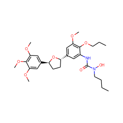 CCCCN(O)C(=O)Nc1cc([C@@H]2CC[C@@H](c3cc(OC)c(OC)c(OC)c3)O2)cc(OC)c1OCCC ZINC000003806286