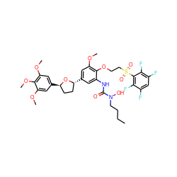 CCCCN(O)C(=O)Nc1cc([C@@H]2CC[C@@H](c3cc(OC)c(OC)c(OC)c3)O2)cc(OC)c1OCCS(=O)(=O)c1c(F)c(F)cc(F)c1F ZINC000029570186