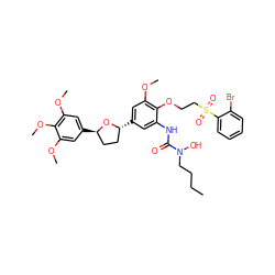 CCCCN(O)C(=O)Nc1cc([C@@H]2CC[C@@H](c3cc(OC)c(OC)c(OC)c3)O2)cc(OC)c1OCCS(=O)(=O)c1ccccc1Br ZINC000026145568