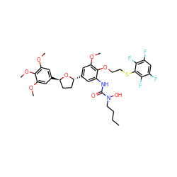 CCCCN(O)C(=O)Nc1cc([C@@H]2CC[C@@H](c3cc(OC)c(OC)c(OC)c3)O2)cc(OC)c1OCCSc1c(F)c(F)cc(F)c1F ZINC000029571716