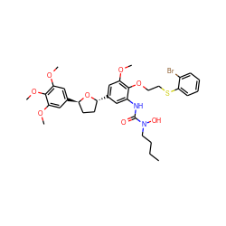 CCCCN(O)C(=O)Nc1cc([C@@H]2CC[C@@H](c3cc(OC)c(OC)c(OC)c3)O2)cc(OC)c1OCCSc1ccccc1Br ZINC000026146902