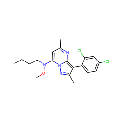 CCCCN(OC)c1cc(C)nc2c(-c3ccc(Cl)cc3Cl)c(C)nn12 ZINC000026179534