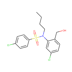 CCCCN(c1cc(Cl)ccc1CO)S(=O)(=O)c1ccc(Cl)cc1 ZINC000028823205