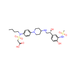 CCCCN(c1ccc(N2CCC(NC[C@H](O)c3ccc(O)c(NS(C)(=O)=O)c3)CC2)cc1)S(=O)(=O)CC(=O)O ZINC000029235990