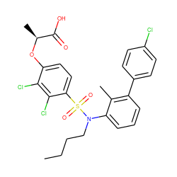 CCCCN(c1cccc(-c2ccc(Cl)cc2)c1C)S(=O)(=O)c1ccc(O[C@@H](C)C(=O)O)c(Cl)c1Cl ZINC000071317334