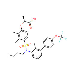 CCCCN(c1cccc(-c2ccc(OC(F)(F)F)cc2)c1C)S(=O)(=O)c1ccc(O[C@@H](C)C(=O)O)c(C)c1C ZINC000071329624