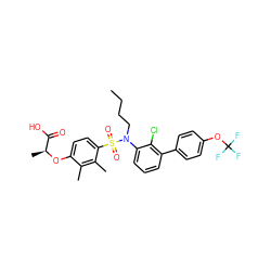 CCCCN(c1cccc(-c2ccc(OC(F)(F)F)cc2)c1Cl)S(=O)(=O)c1ccc(O[C@@H](C)C(=O)O)c(C)c1C ZINC000071315930