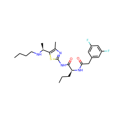 CCCCN[C@@H](C)c1sc(NC(=O)[C@H](CCC)NC(=O)Cc2cc(F)cc(F)c2)nc1C ZINC000028827382