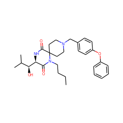 CCCCN1C(=O)[C@@H]([C@@H](O)C(C)C)NC(=O)C12CCN(Cc1ccc(Oc3ccccc3)cc1)CC2 ZINC000028817815