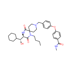 CCCCN1C(=O)[C@@H]([C@H](O)C2CCCCC2)NC(=O)C12CCN(Cc1ccc(Oc3ccc(C(=O)NC)cc3)cc1)CC2 ZINC000072111119