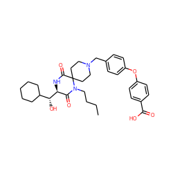 CCCCN1C(=O)[C@@H]([C@H](O)C2CCCCC2)NC(=O)C12CCN(Cc1ccc(Oc3ccc(C(=O)O)cc3)cc1)CC2 ZINC000003990418